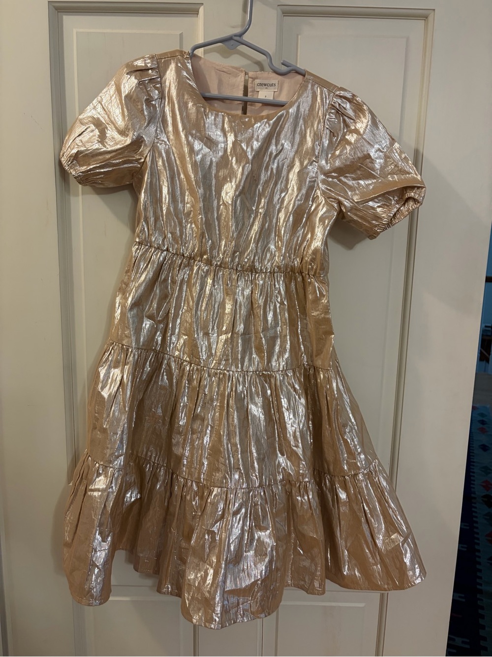 Crewcuts Metallic Gold Tiered Puff-Sleeve Dress